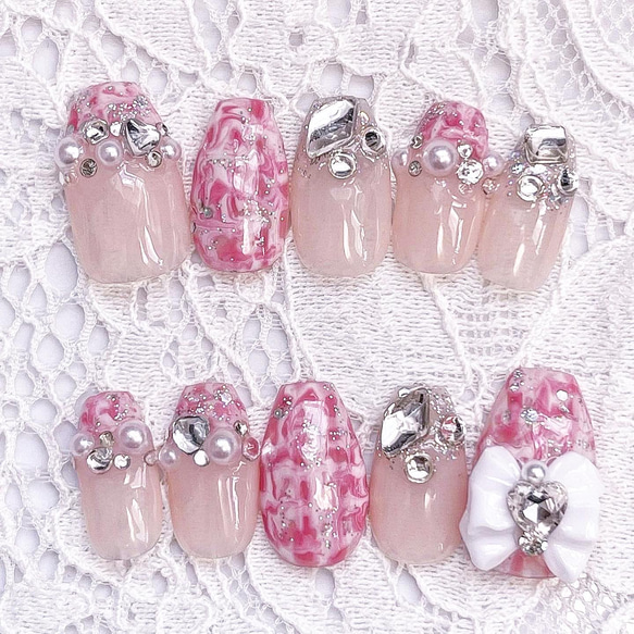 【美品】 綺麗系 ネイルチップ♥︎韓国 量産型 ピンク ワンホンネイル ネイルチップ・付け爪