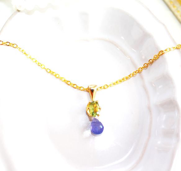 - sizuku - K18gp Green Sapphire & Tanzanite Pendant Top 2枚目の画像