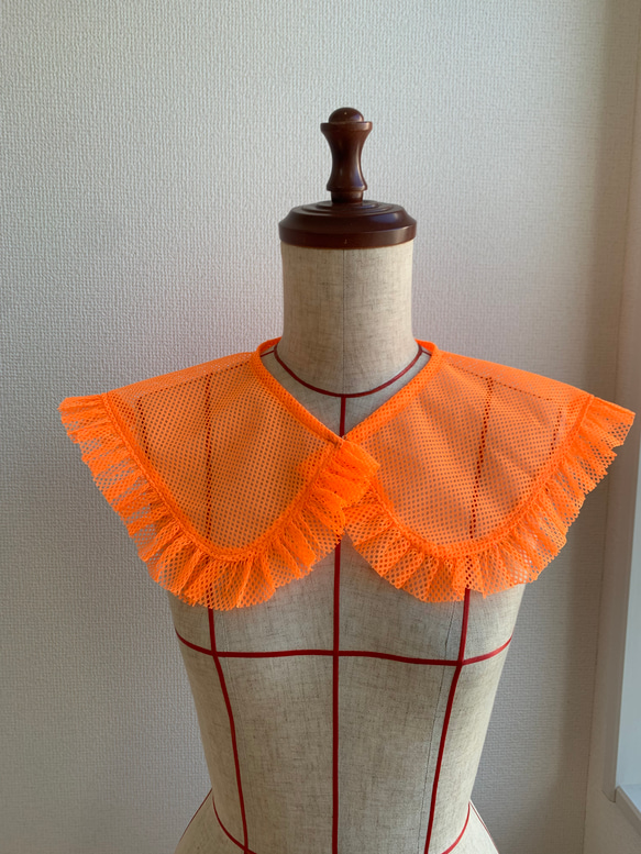 ネオンカラーフリルつけ襟 メッシュ×オレンジ(ラウンド) その他