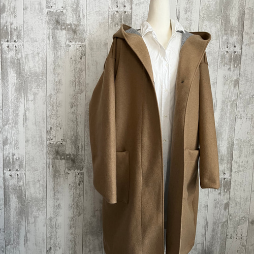 セール】ダブルフェイス クルーネックロングコート（ノーカラー