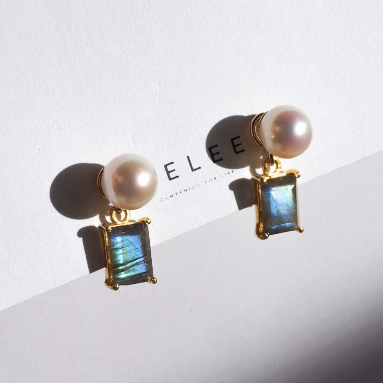 2WAY虹色ラブラドライト &パールピアス　アレルギー対応