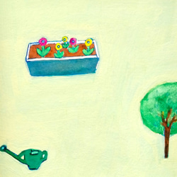 原画「庭のこと」水彩　イラスト ※木製額縁入り 3枚目の画像