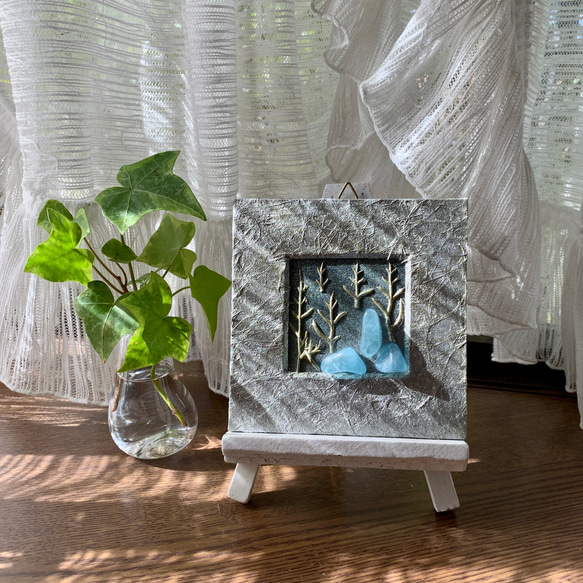 アクアマリンの森⭐︎ 石のコラージュ ミニ アート 石の飾り お部屋のほっこりスポット ⭐︎ 贈り物に♪ご褒美に♪ 5枚目の画像