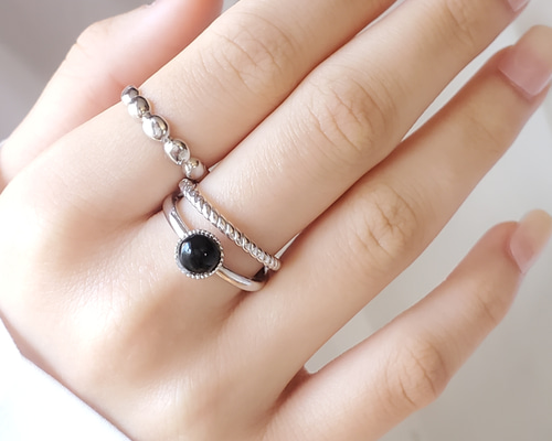 選べる天然石シルバー925オニキス6mmダブルアームリングRS-229 指輪