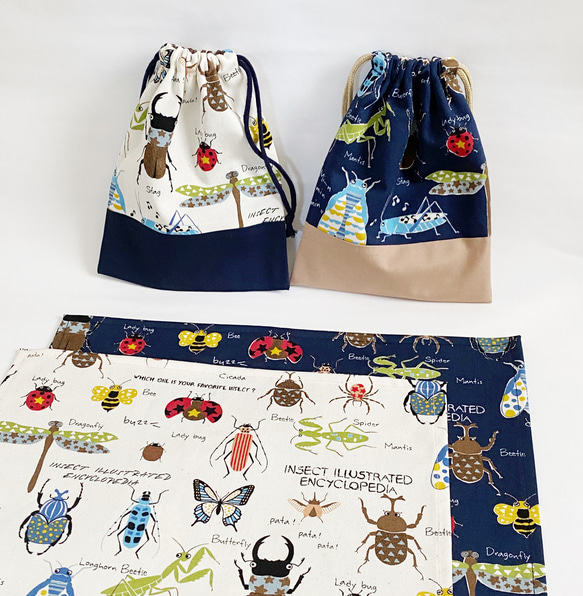 ☆昆虫の給食袋＆ランチョンマットセット☆サイズ変更可 3枚目の画像