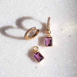 2WAY上品アメジスト&フープピアス　アレルギー対応 3枚目の画像