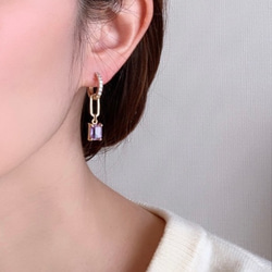 2WAY上品アメジスト&フープピアス　アレルギー対応 4枚目の画像