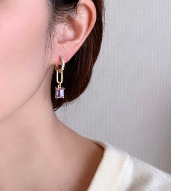 2WAY上品アメジスト&フープピアス　アレルギー対応 4枚目の画像