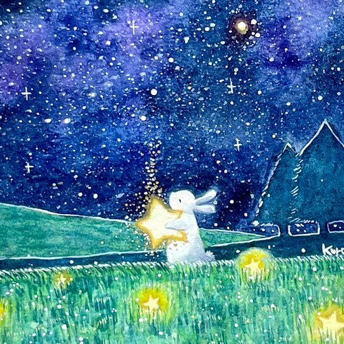 兎 ロップイヤー 宇宙 月 干支 縁起物 原画 現代アート 絵画