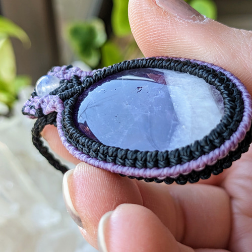 ケープアメジスト.レインボームーンストーンマクラメ編みネックレス