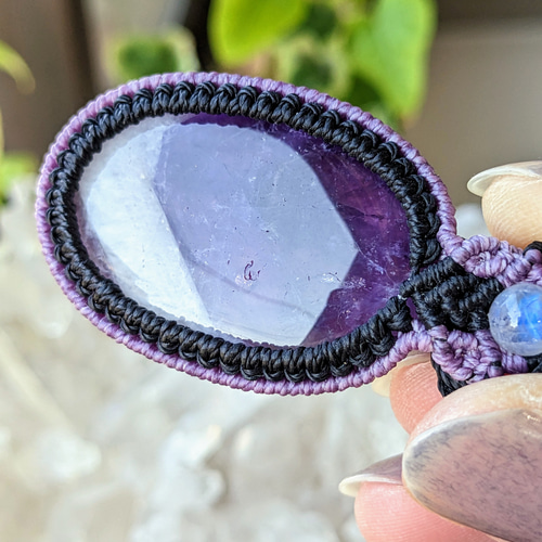 ケープアメジスト.レインボームーンストーンマクラメ編みネックレス