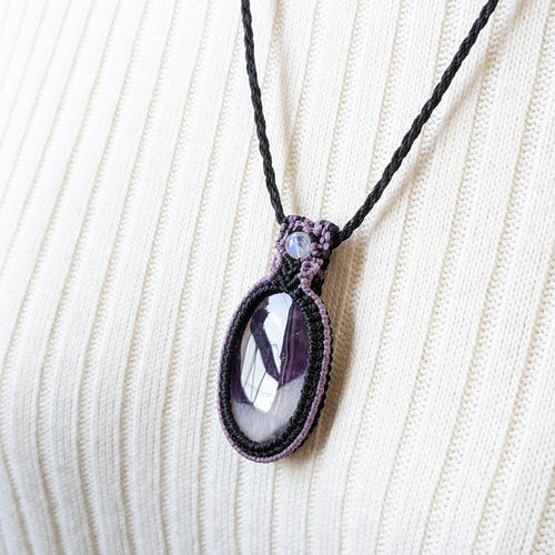ケープアメジスト.レインボームーンストーンマクラメ編みネックレス