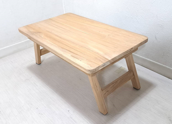 木製 チーク無垢 ミニテーブル アウトドア ローテーブル 未塗装 小ぶり 折畳 脚折れ desk115 2枚目の画像