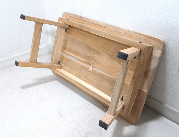 木製 チーク無垢 ミニテーブル アウトドア ローテーブル 未塗装 小ぶり 折畳 脚折れ desk115 4枚目の画像