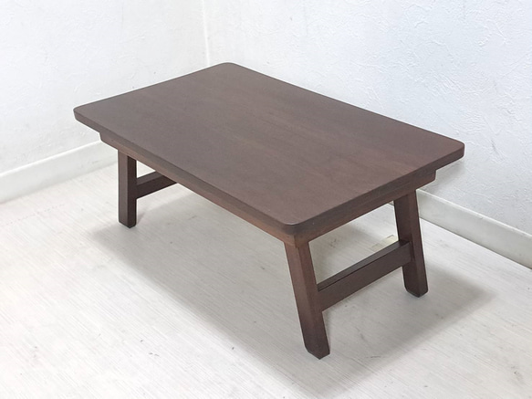 木製 チーク無垢 ミニテーブル アウトドア ローテーブル マホガニー色 小ぶり 折畳 脚折れ desk115 2枚目の画像