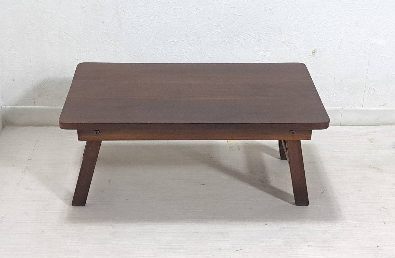 木製 チーク無垢 ミニテーブル アウトドア ローテーブル マホガニー色 小ぶり 折畳 脚折れ desk115