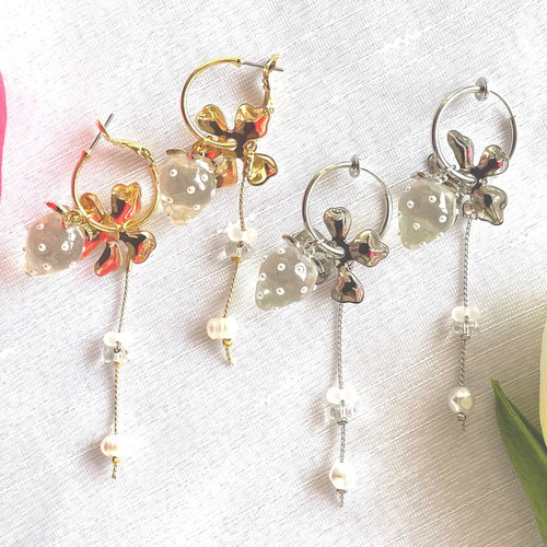 大人な いちご ピアス イヤリング 着せ替え クリア イチゴ