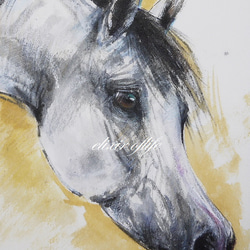 Arabian Horse 2023,Ⅱ（墨絵、厚い和紙３１，５ｃｍ×２３，４ｃｍ、墨、パステル、アクリル） 2枚目の画像