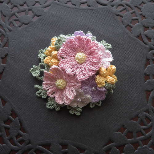 Asagao（Pink）立体刺繍ブローチハンドメイドコサージュ