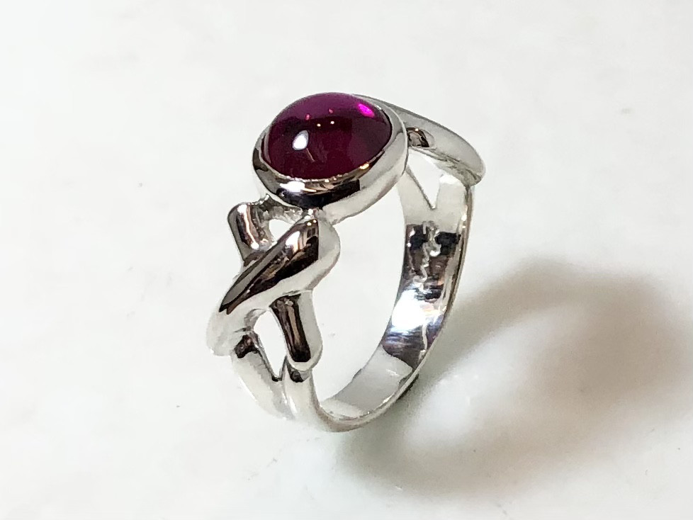 いちご飴みたいな合成ルビーのリング/silver925/src258