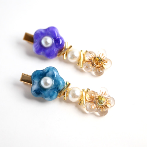 フラワー レジン ヘアクリップ ワニ口 大人可愛い クリア 透明感