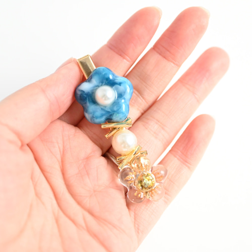 フラワー レジン ヘアクリップ ワニ口 大人可愛い クリア 透明感