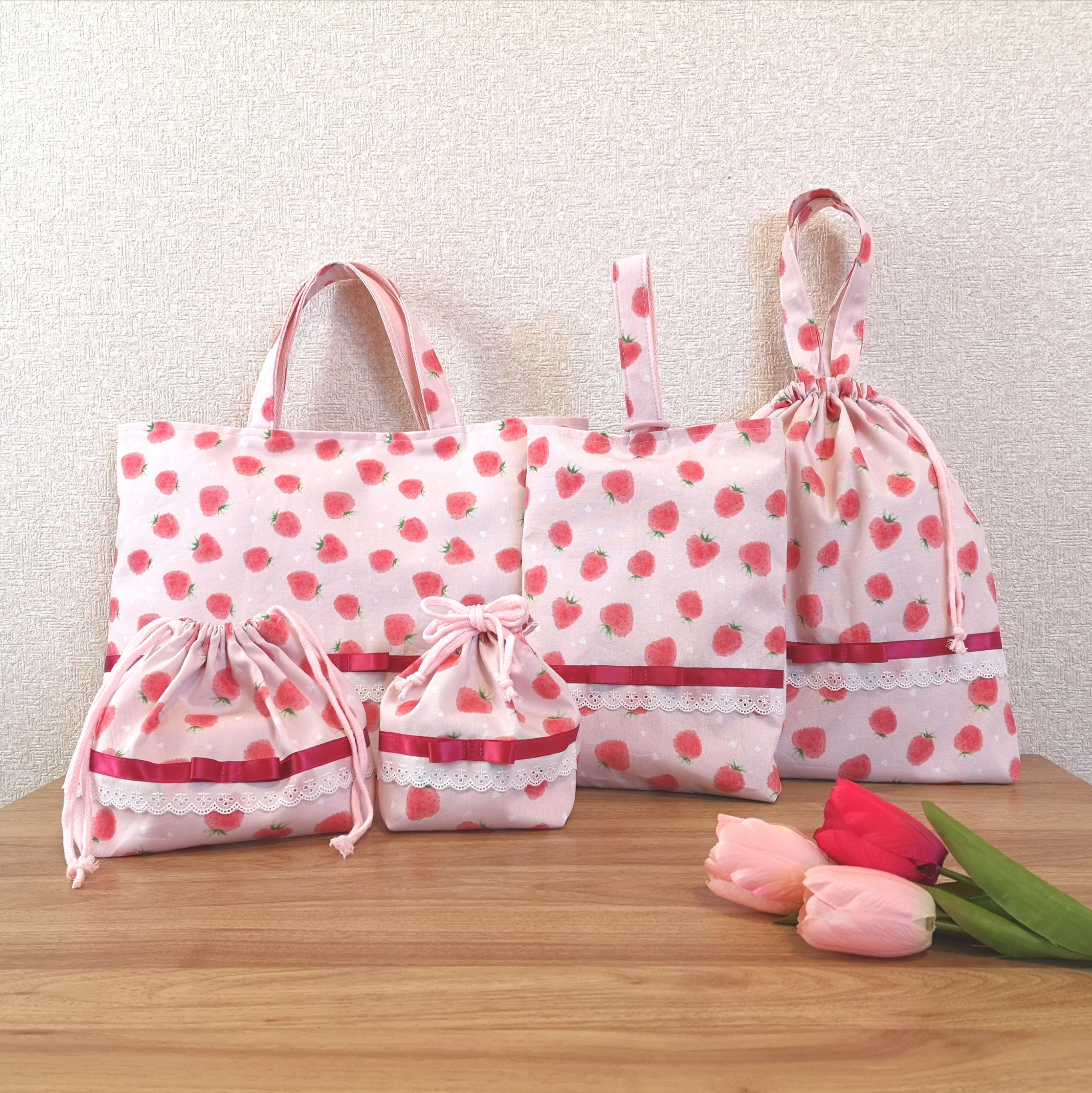 [入園入学] ふんわりいちごの入学5点セット