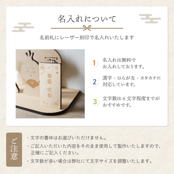 ひなまつりセット 雛人形 コンパクト 木製 名前札 ひな祭り 桃の節句 初節句 節句 雛祭り ひなまつり 女の子 5枚目の画像