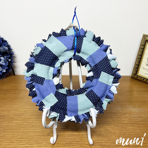 26〕布リース ウェルカムリース (ナチュラル ブルー)