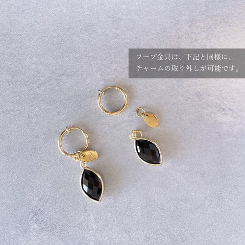 14kgf ブラックオニキス ハート ＊＊ ピアス イヤリング フープ