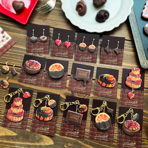 ハートショコラチャーム付きデコレーションチョコレートケーキバッグ