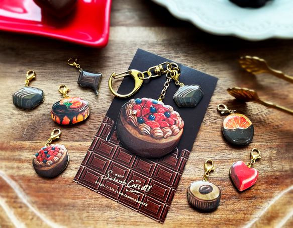 ボンボンチョコラチャーム付きベリーチョコレートケーキバッグチャーム