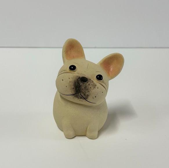 フレンチブルドッグ　(クリーム）　O-400-3　　陶製/French bulldog/法國鬥牛犬 4枚目の画像