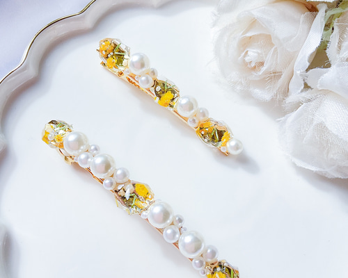 ☆*:.。. ヘアクリップ ♡ ミモザ .。.:*☆ ミモザアクセサリー｜ヘアクリップ｜6cm｜ホワイトカラーset ヘア