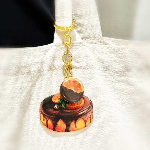 オランジェットチャーム付きオレンジチョコレートケーキバッグ