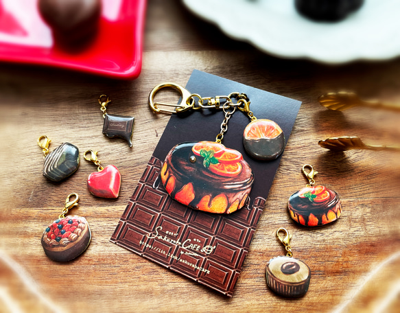 オランジェットチャーム付きオレンジチョコレートケーキバッグチャーム