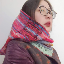 【織り×編み】鮮やかなバラクラバ 　フード付きネックウォーマー 5枚目の画像
