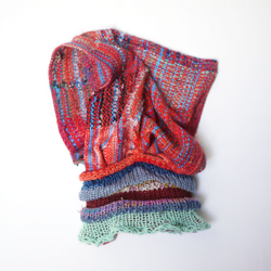 【織り×編み】鮮やかなバラクラバ 　フード付きネックウォーマー 2枚目の画像