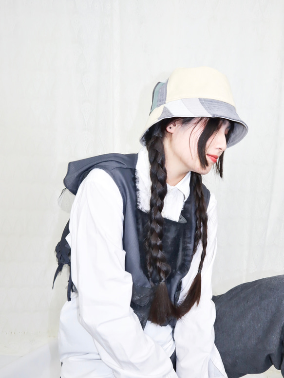 splicing design bucket hat 0004GY meikeiin handmade 12枚目の画像