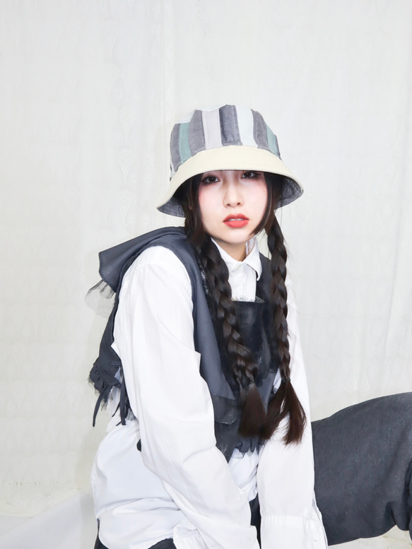 splicing design bucket hat 0004GY meikeiin handmade 11枚目の画像