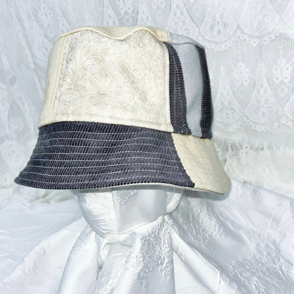 splicing design bucket hat 0004GY meikeiin handmade 6枚目の画像