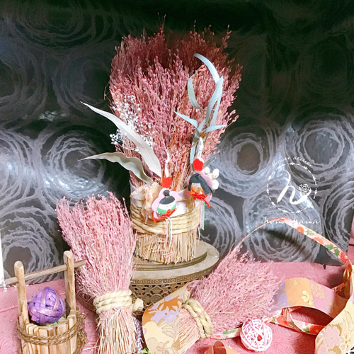 お雛様祭り福袋❤︎ドライフラワーオブジェ❤︎和リボン実付き❤︎3点  
