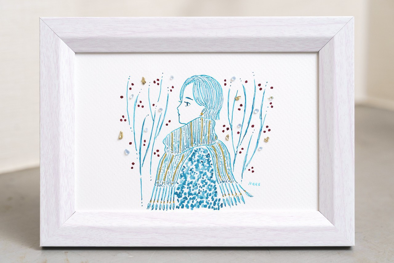 【マーメイド】シーグラスアート　イラスト　水彩画　原画 マーメイド】シーグラスアート イラスト 水彩画 原画 アート・写真