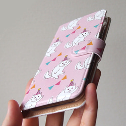 【SALE／限定1点】手帳型スマホケース＜パーティ猫＞iPhone11★内側ピンク 4枚目の画像