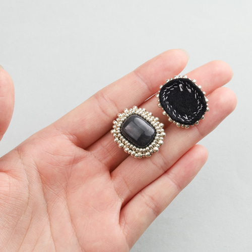 ビーズ刺繍カボション オーダーページ ビーズ刺繍カボション】グレー 灰色 ビーズ刺繍 カボション