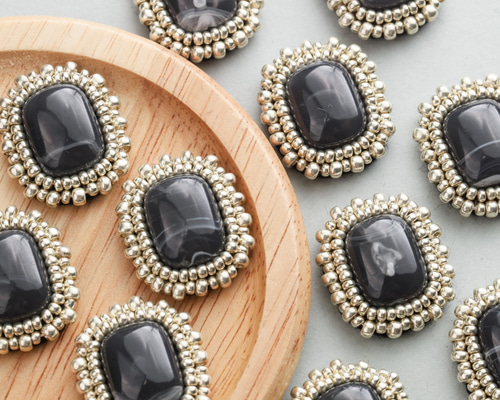 ビーズ刺繍カボション オーダーページ ビーズ刺繍カボション】グレー 灰色 ビーズ刺繍 カボション