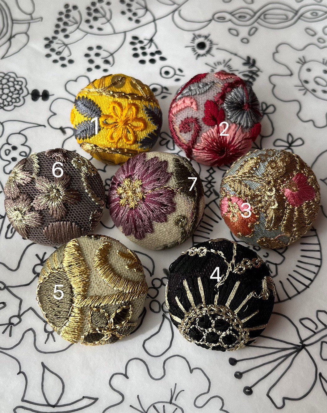 青ハイビスカス刺繍♡3.7センチくるみボタンヘアゴム 押し出さ