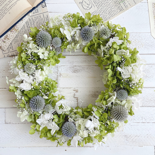 紫陽花と瑠璃玉あざみリース 【公式通販】