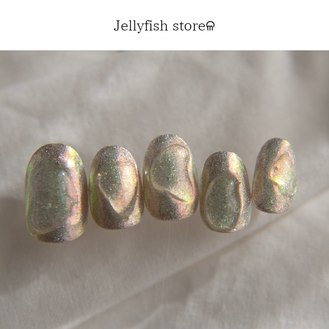 【人気No.1✵】#71｜ぷっくりオーロラ * simple nail // ゴールド ニュアンス【ネイルチップ】