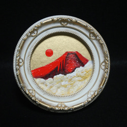 油絵 油彩 油彩画 絵 絵画 円形ミニ絵画 【赤富士】 18枚目の画像